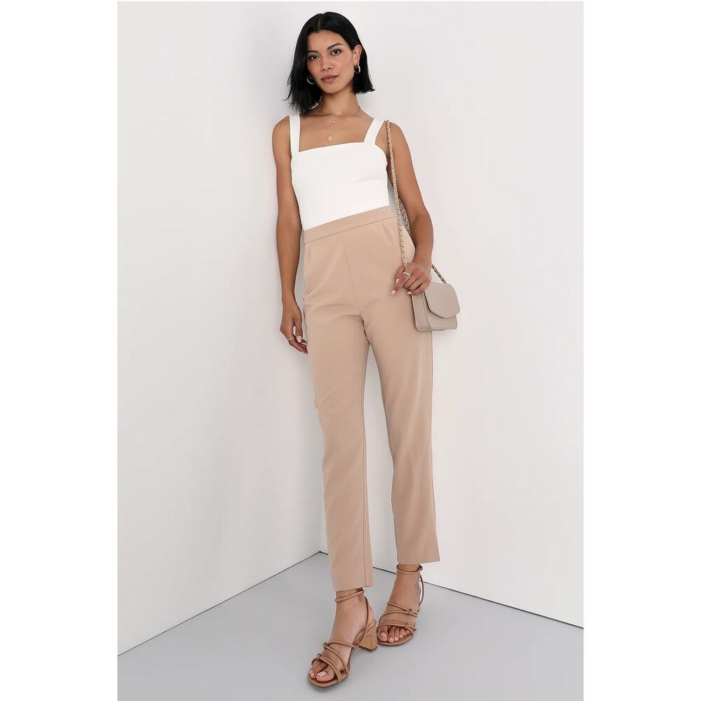Lulus Kick It Beige High-Waisted Trousers Dress Pants Size XL Pleated Office NWT - Picture 15 of 15